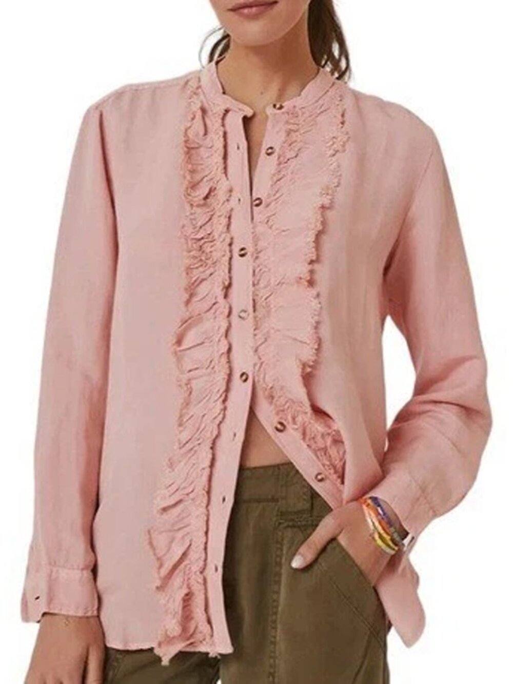 Anthropologie Pilcro Ruffle Placket Linen Shirt XS